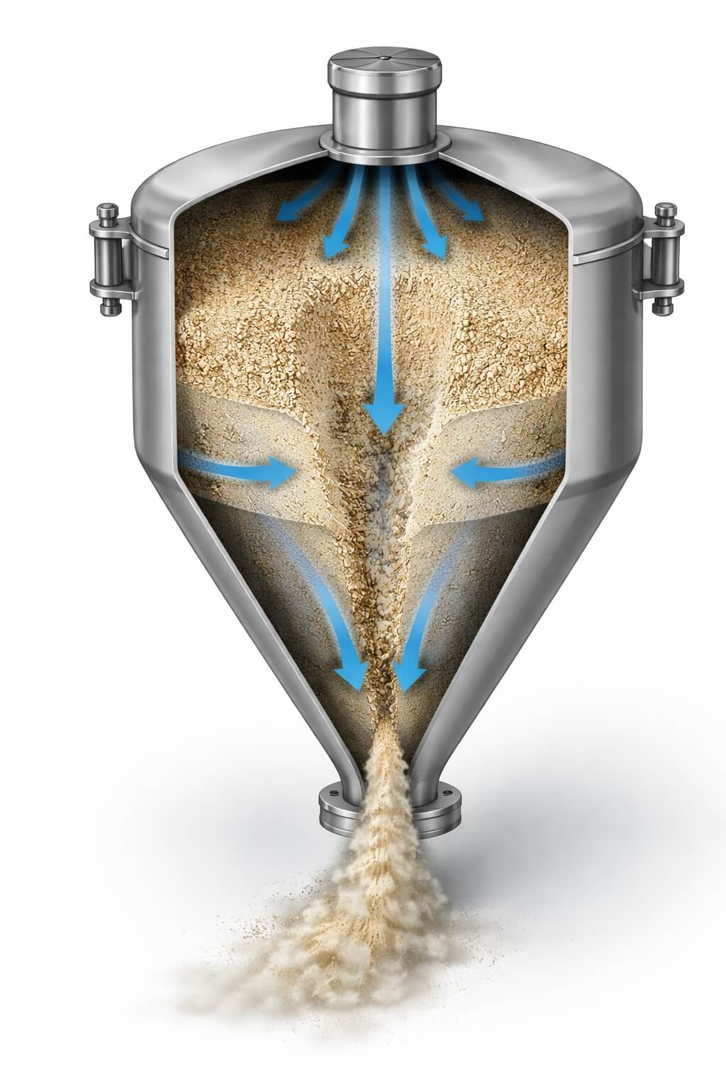 Permeabiliteitsverlies tijdens hopperuitstroming: Wanneer lucht de stroming begrenst voordat cohesie dat doet